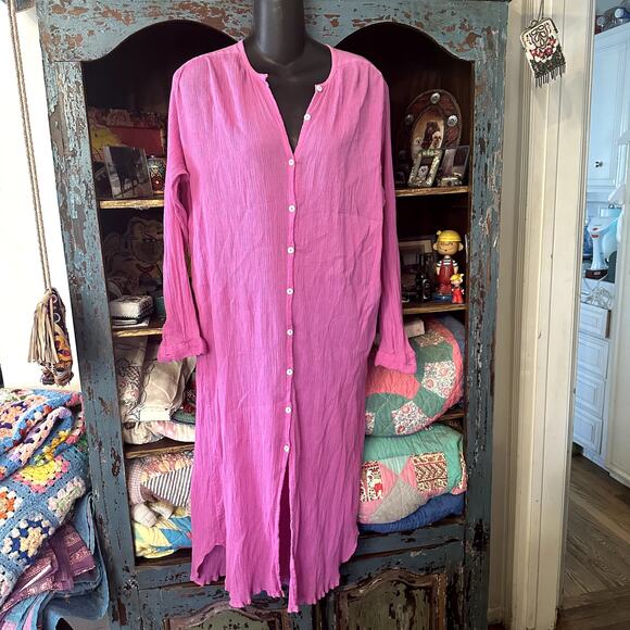 MILLE RESORT & TRAVEL JASMINE ORCHID GAUZE MIDI DRESS L - Picture 4 of 10